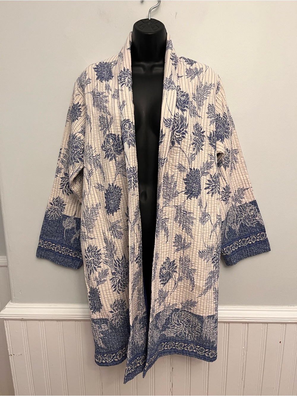 Mango Suit Quilted Floral Border Print Kimono Coat, Size Medium